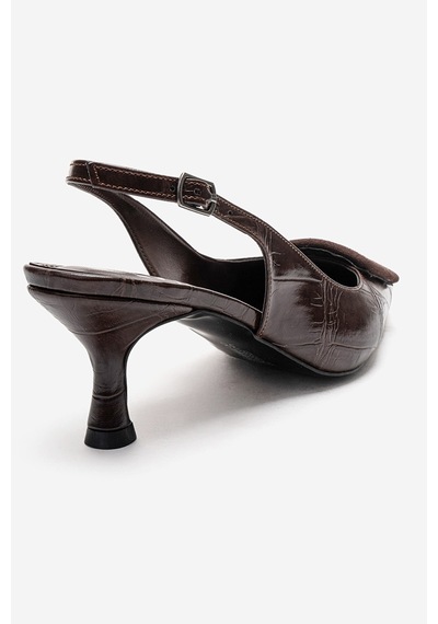 Luvishoes Dublın Kahverengi Baskı Tokalı Kadın Topuklu Ayakkabı Kahverengi