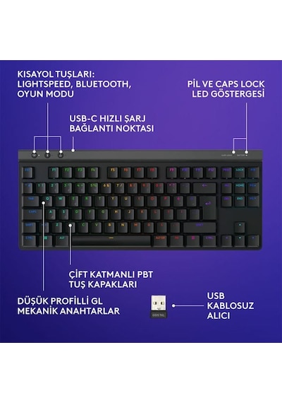 Logitech G515 Lightspeed TKL Tactile Switch İngilizce RGB Kablosuz Oyuncu Klavye