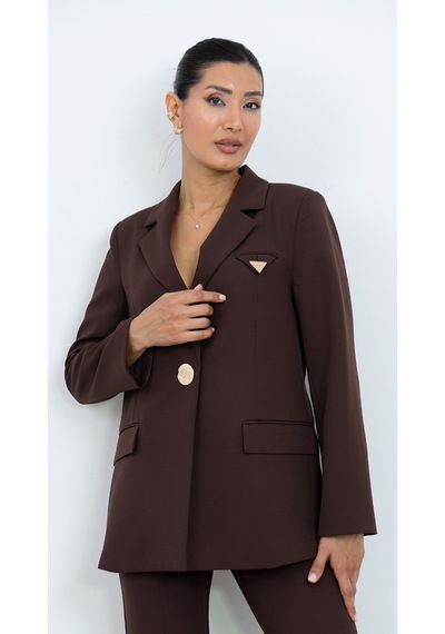 Dorne Moda Kadın Gold Düğmeli Şık Blazer Ceket Pantolon İkili Takım - Düğün - Ofis Şıklığı - Özel Gün Takım Elbise Bordo