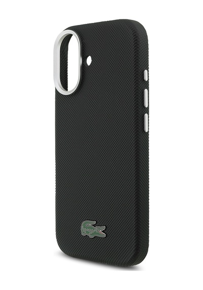 Apple iPhone 17 Kılıf Lacoste Lisanslı M-safe Uyumlu Pvc Pike Desenli İkonik Timsah Logolu Kapak Siyah
