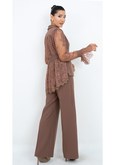 Dorne Moda Özel Seri Dantel Kollu Gold Düğmeli Şık Pantolonlu İkili Takım siyah Dorne Moda Özel Seri Dantel Kollu Gold Düğmeli Şık Pantolonlu İkili Takım siyah