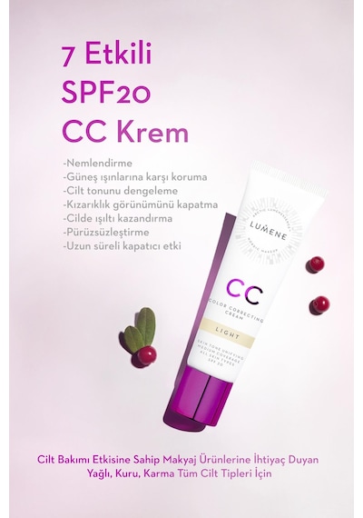 Lumene Shade Light-7 Etkili Renk  CC Cream PF 20 Açık 30 ML