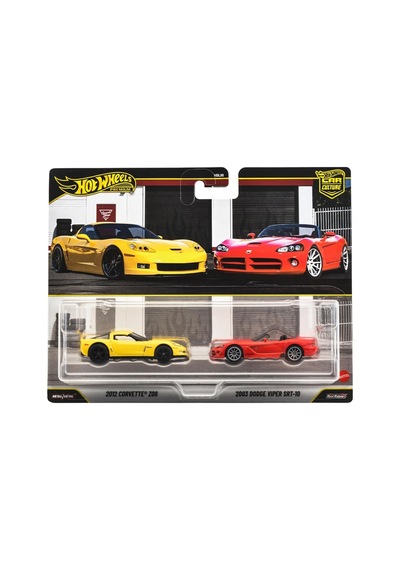 1:64 Hot Wheels Premium Car Culture 2'li Paket 2002 Corvette Z06 - 2003 Dodge Vıper Srt-10 Çok Renkli