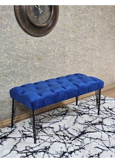 Zafir Siyah Boyalı Tel Ayaklı 90 Cm Puf Bench - Puf - Bench - Kasalı Oturak - Oturak - Yatak Ucu Puf Mavi