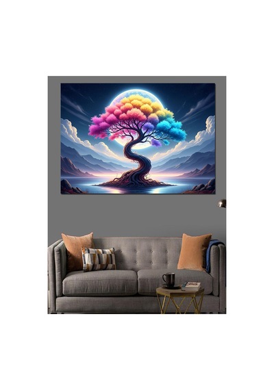 Mistik Ve Renkli Hayat Ağacı Yağlı Boya Dokulu Kanvas Tablo Canvas Tablosu