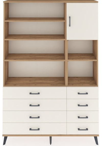 Arges Dolap 8 Raflı 8 Çekmeceli Tek Kapaklı 132x30x195 Çam-a... Çam