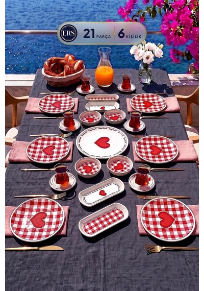 Pink Heart 21 Parça 6 Kişilik Kahvaltı Takımı Diğer