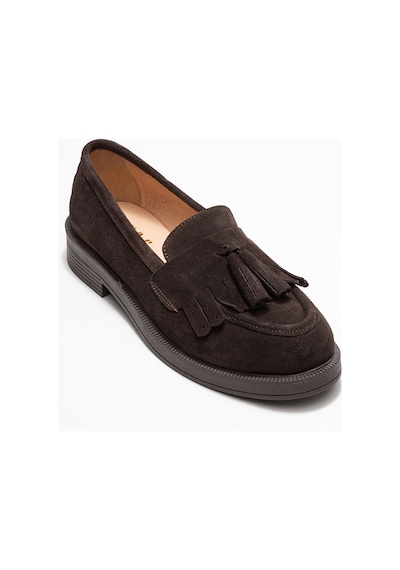 Luvishoes Luvi Shoes Milina Kahverengi Süet Püsküllü Hakiki Deri Kadın Loafer Ayakkabı Kahve Süet
