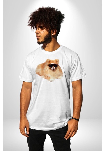 Pomernian Köpek Unisex Unisex Beyaz Organik Baskılı T-shirt Penye Yüksek Kalite Beyaz