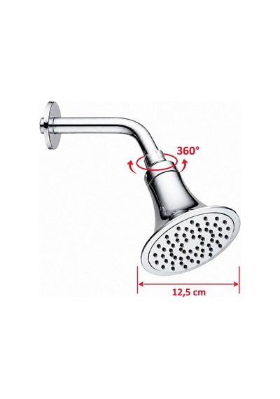 Aqua Bagno Largo Tepe Duş Başlığı 12,5 Cm Duvar Tipi Duş Kolu Seti Krom 80.03.04.01.01