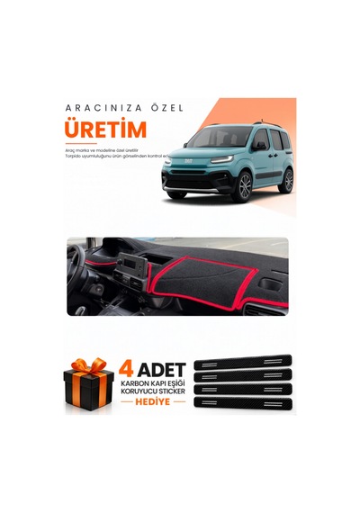 Fiat Doblo 2023-2026 Uyumlu Torpido Koruma Örtüsü Oto Kılıfı - Siyah Kırmızı