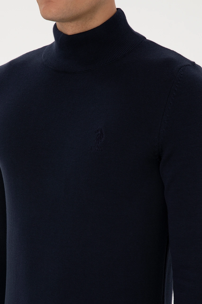 U.S. Polo Assn. Erkek Slim Fit Yarım Balıkçı Yaka Lacivert Basic Kazak 50307783-VR033
