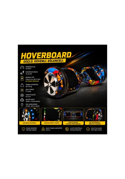 Hoverboard 6.5 İnç Led Işıklı Taşıma Kollu 36v 5.2ah Elektrikli Kaykay Çok Renkli
