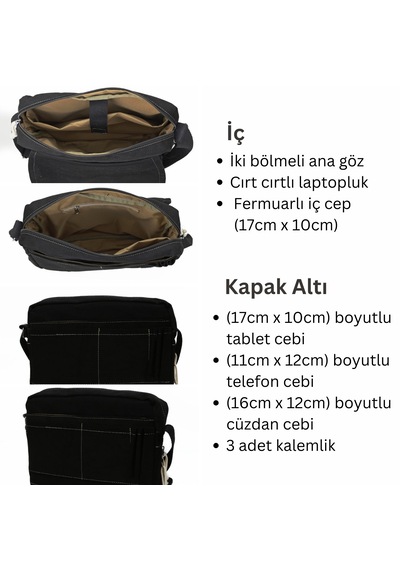 Cappadocia Vintage 4009 Omuz Postacı Siyah 15.6 Laptop Çantası Siyah