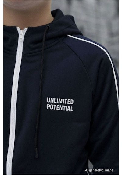 Pina Kids Erkek Çocuk Scuba Unlimited Çift Şeritli Kapüşonlu Reglan Kol Dalgıç Kumaş Eşofman Takımı Esf7024 Lacivert
