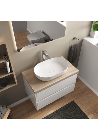 Dura Bagno Rose Çanak Lavabo 60x40 Cm, Batarya Deliksiz Tezgah Üstü Beyaz 5841