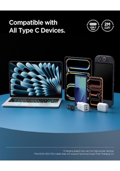 Spigen Usb-c To Usb-c 2 Metre Kablo 60w Güç / Pps 2.0 Super Hızlı Şarj / 480 Mbps Data Aktarım Hızı Type-c Ekstra Dayanıklı White Spigen Usb-c To Usb-c 2 Metre Kablo 60w Güç / Pps 2.0 Super Hızlı Şarj / 480 Mbps Data Aktarım Hızı Type-c Ekstra Dayanıklı White