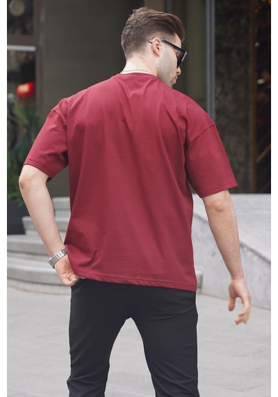 Madmext Erkek Bordo Oversize Fit Basic Tişört 6066-bordo Bordo
