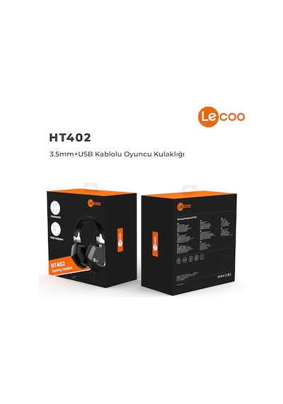 Lecoo HT402 USB + 3.5 MM Jack Kablolu RGB Çıkartılabilir Mikrofonlu Kulak Üstü Gaming Kulaklık