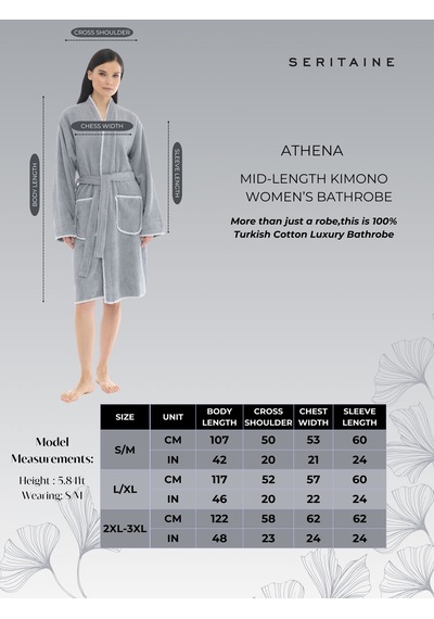 Athena Kimono Kadın Bornozu- Gri %100 Pamuk Gri