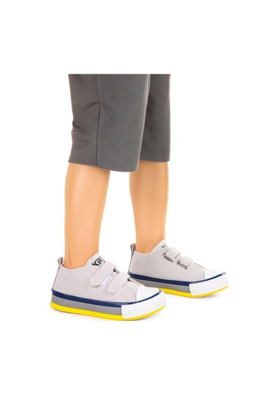 Kiko Kids Linen Cırtlı Erkek Bebek Keten Spor Ayakkabı Gri