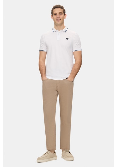 Fahr Beyaz Polo Yaka Nakışlı %100 Pamuk Standard Fit Erkek Tshirt Beyaz