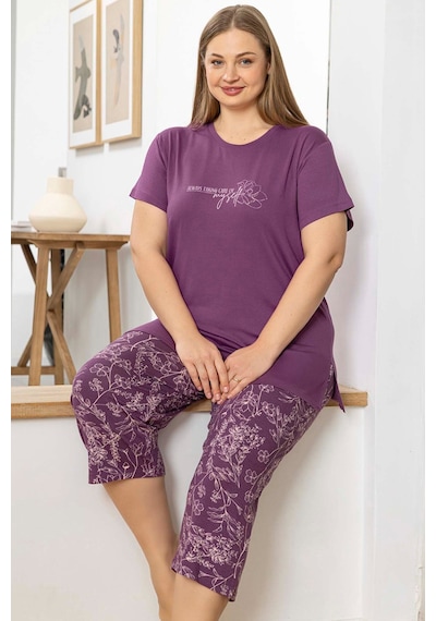 Aydoğan Kadın İnci Büyük Beden Menekşe Kapri Pijama Takım 0067 Mor