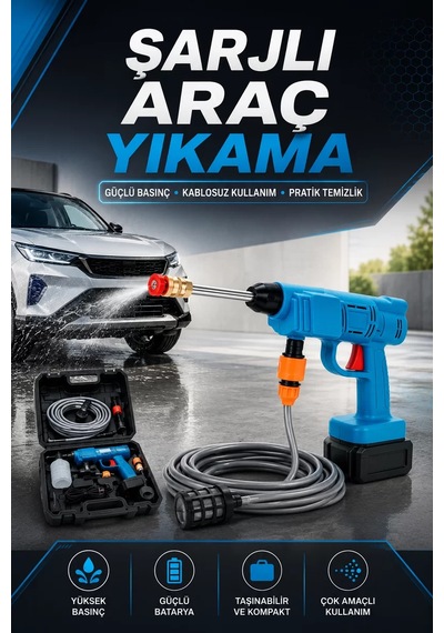Şarjlı Oto Yıkama Ve Bahçe Sulama Tabancası Yüksek Basınçlı Makine 15.000 Mah 20-30 Dakika - Mh-hs5201-0819