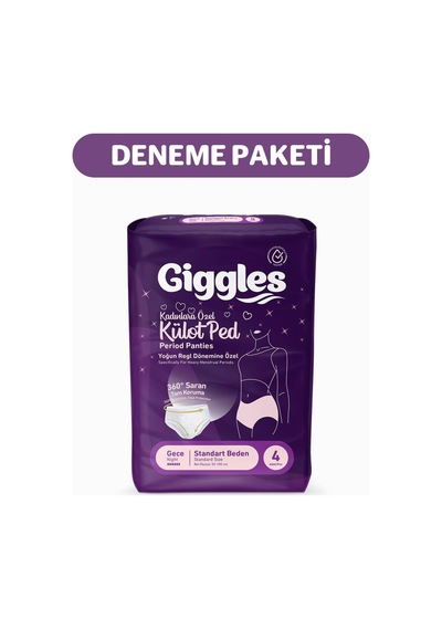 Giggles Külot Ped 52-100 Bel Ölçüsü 360 Esnek Beden Sızdırmaz Regl Gece Külodu 1 Paket 4 Adet