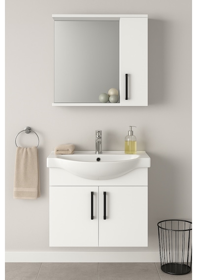 Dmz Home Concept Lacrime 65 Cm Beyaz Renkli Mdf, Oval Seramik Lav Beyaz
