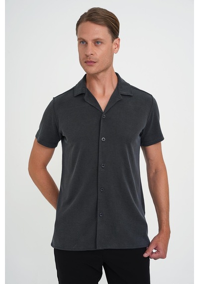 Efor Slim Fit Apaş Yaka Modal Karışımlı Kısa Kol İndigo Gömlek G 1590 Indigo