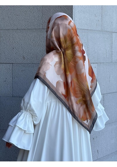 Qalortex Scarf Pamuklu Flora Desen Eşarp-vizon