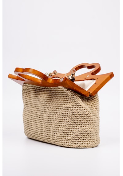 Fabric Craft Bag El Çantası Örgü Floş İplik Ahşap Saplı Açık Bej