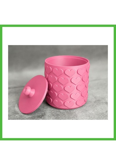 Vaveni 3d Baskı Kalp Desenli Kapaklı Saklama Kutusu - İki Renkli Organizer - Pembe Arz