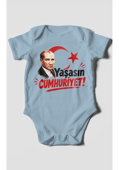 Morivokids Yaşasın Cumhuriyet Kısa Kollu Bebek Body %100 Pamuk Bebe Mavisi