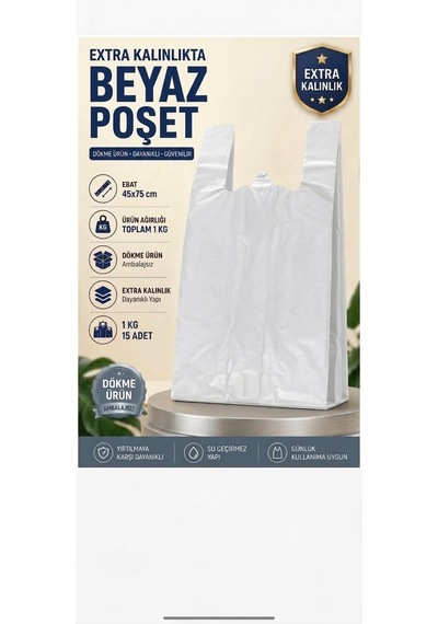 45x75 Beyaz Atlet Poşet Kasap Ve Mağaza Poşeti