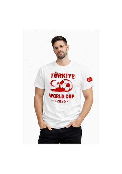 Efnaz Style Erkek Türkiye World Cup 2026 Baskılı Tişört Futbol Temalı Forma T-shirt - Beyaz
