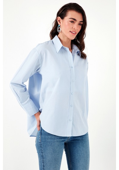 Lela Pamuklu Regular Fit Önü Kısa Arkası Uzun Oval Kesim Bayan Gömlek Cf25S163867 Açık Mavi Lela Pamuklu Regular Fit Önü Kısa Arkası Uzun Oval Kesim Bayan Gömlek Cf25S163867 Açık Mavi