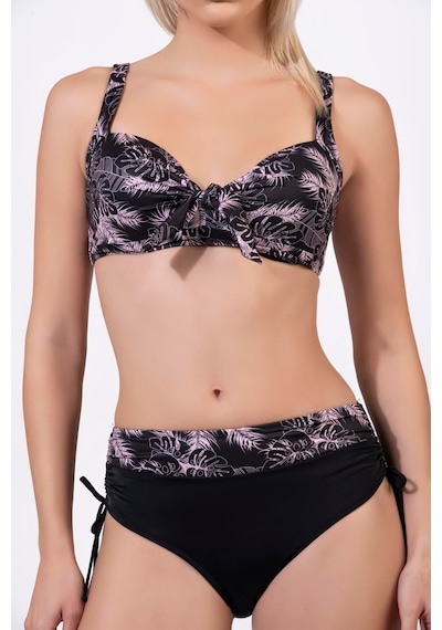 Endeep Kadın Büyük Beden Balenli Destekli Siyah Desenli Bikini Takımı Siyah-pembe