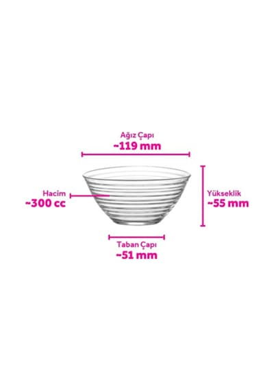 Lav Derin Cam Çorba Kasesi 6'lı Küçük Boy 300 ml (Salata/Tatlı/Kahvaltı/Çerez Kasesi)