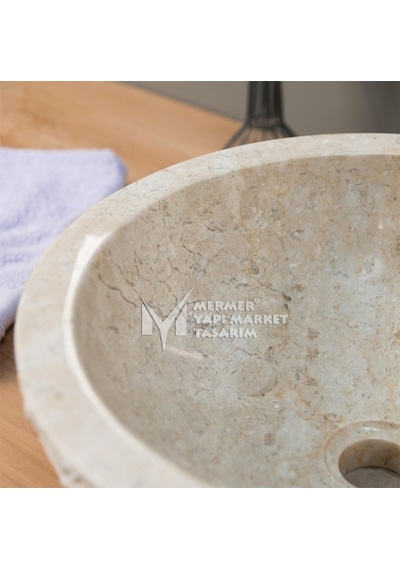 Bej Mermer Dışı Çizik Patlatma Çanak Lavabo