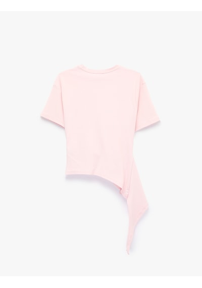 Koton Modal Kumaş Slim Fit Bisiklet Yaka Kısa Kollu Asimetrik Tişört Pembe 7wal10313ık Gül
