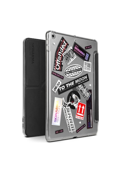 Apple Uyumlu iPad 10.2 2021 9.nesil Kılıf Skinarma Sticker Tasarımlı Arkası Şeffaf Standlı Mageru Kılıf
