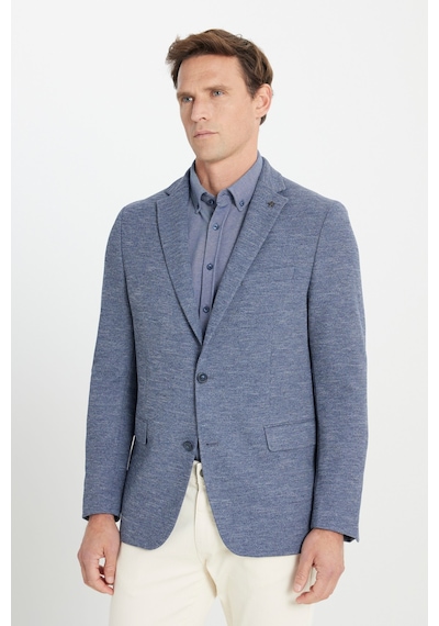 Ac&co Erkek Indıgo Regular Fit Rahat Kesim Mono Yaka Desenli Kapak Cepli Ceket İndigo