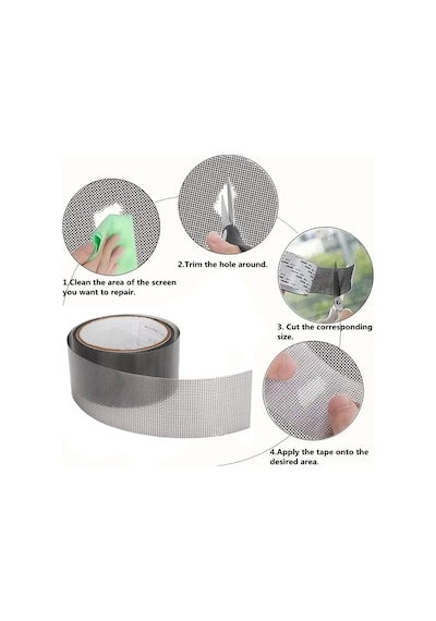 Yapışkanlı Sineklik Tülü Tamir Bandı Yırtık Kopmuş Delik Fiber Tül Yapıştırma Siyah 48 Mm X 2 Metre 2 M