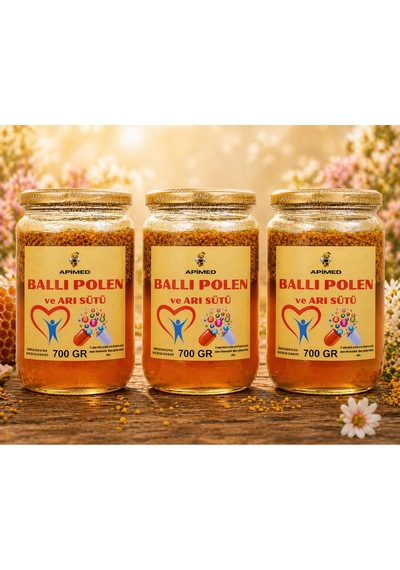 Ballı Polen Ve Arı Sütü 3 700gr %100 Doğal Arı Ürünleri Karışımı Energy Booster, , Royal Jelly & Bee Pollen Mix
