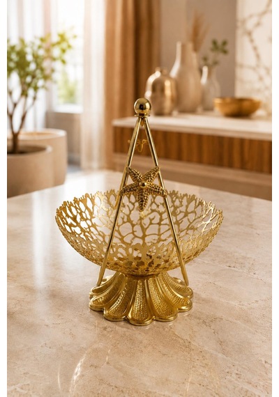 Gold Metal Dekoratif Meyvelik Şekerlik İkramlık Sunum Sepeti Modern Tasarım