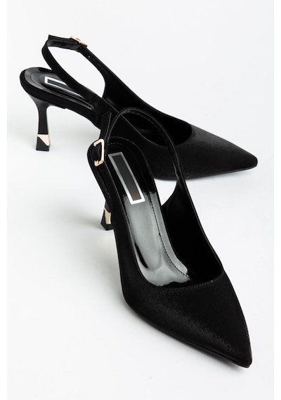 Suins Hope Model Kadın Stiletto Parlak Saten Ayakkabı Siyah