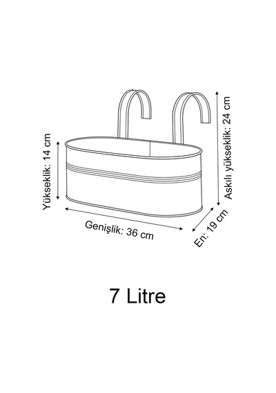 Askılı Metal Elips Saksı - Sökülebilir Askılı Balkon Saksılık Ve Çiçeklik 7 Litre Kırmızı Diğer