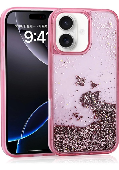 Apple Uyumlu iPhone 16 Kılıf Sıvılı Simli Şeffaf Arka Yüzey Zore Keto Silikon Kapak Çok Renkli